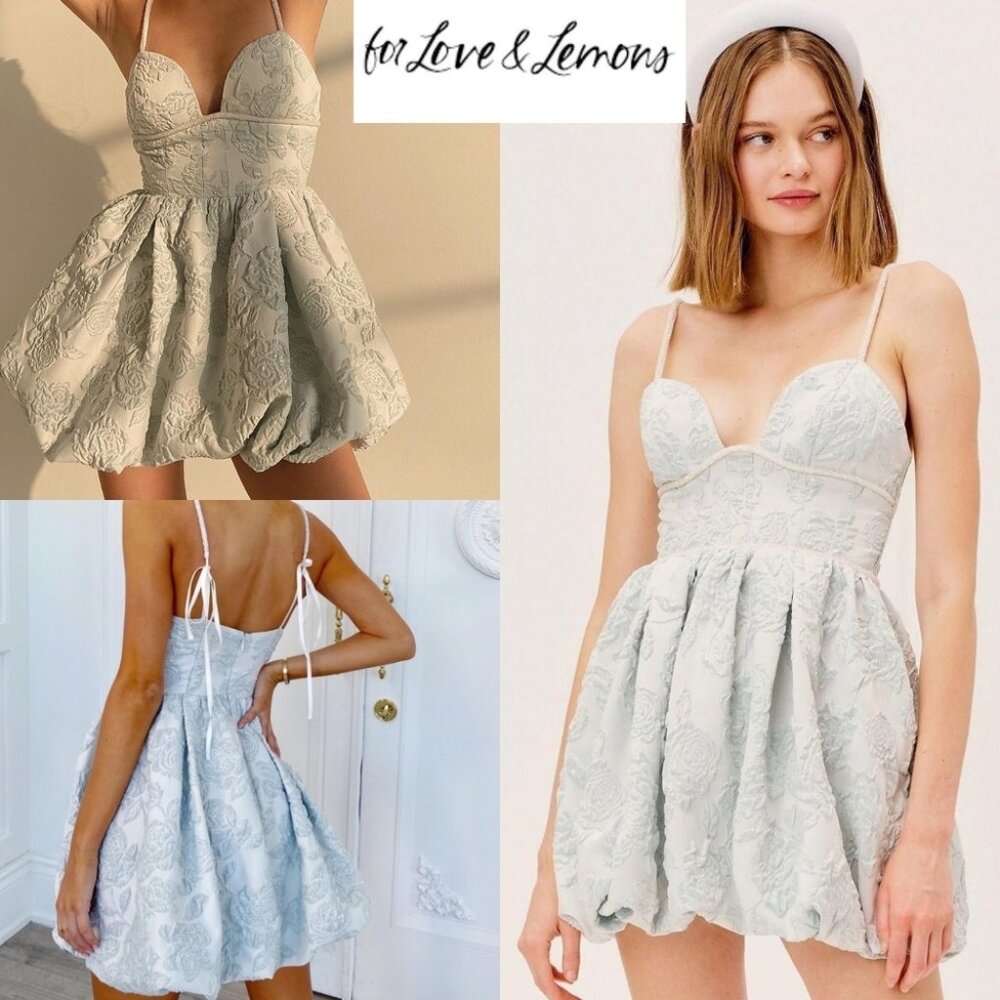 For Love & Lemons Lydia Party Dress Bubbke Jacquard Rhinestone trim Metallic M